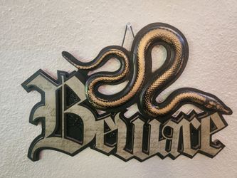 "Beware" Gold Snake Gothic Novelty Door Hanger 12.5" x 8.5"