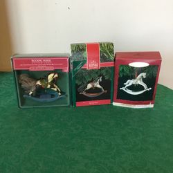 Three Hallmark Rocking Horses 1995 NIB , 1991 W/box, 1995 Fine Pewter W/box