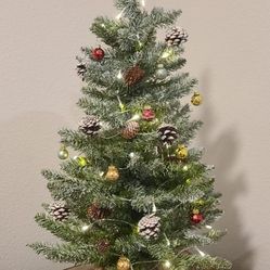 3-Foot Artificial Snowy Christmas Tree (No Lights) + Ornaments & Pinecones