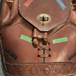 VTG Boho 1960s Hand Tooled Leather Shoulder Bag From Italy  Adjustable Strap 