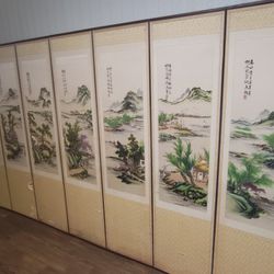 Asian Eight Panel Double-sided Silk Embroidered Room Divider