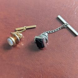 Vintage Tie Tac Pin With chain And Bar