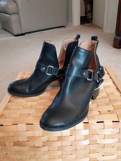 Black Leather Ankle Boots with Harness Straps