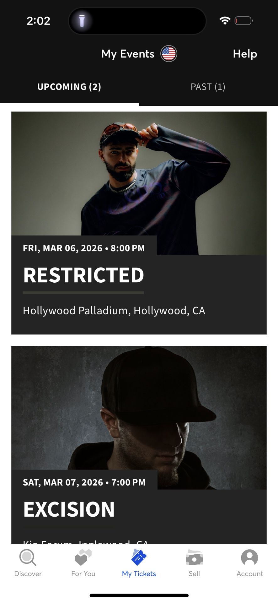 2 Restricted Hollywood Palladium GA FLOOR Friday Tickets