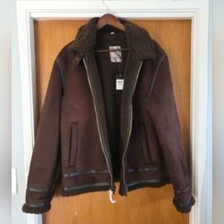 Men's Vegan Suede Sherpa XL Brown Jacket Guess Pilot Aviator