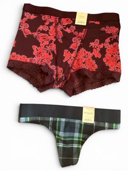 NWT Auden Floral Lace-Trim Boyshort & Auden Plaid 4-Way Stretch Thong Multi XS