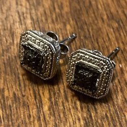 Sterling black and white diamond stud earrings