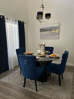 Modern Glam Dark Gray Glass Dining Table and chairs