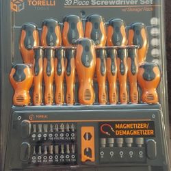 NEW Torelli Tools 39 Piece Screwdriver Set Bits & Storage Rack Orange/Black