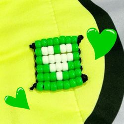 Green/White Heart Pony Bead Magnet (Handmade)