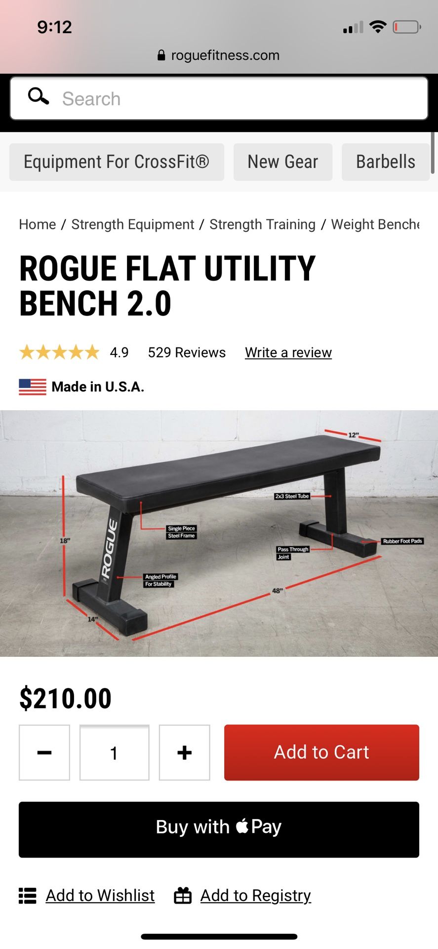 Rogue Flat Dumbbell Bench