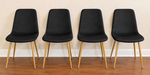 Set of 4 Modern Black Dining Chairs with Gold Legs