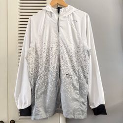 Oakley Hooded White Windbreaker Jacket with gray pixelated gradient Size 2XL