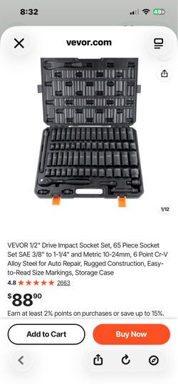 1/2 inch socket set (new)