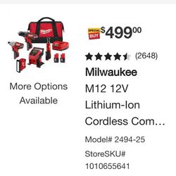 M12 Milwaukee 5-tool Combo Kit, New, Financing Available 