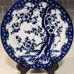 Antique Blue And White Asian Cherry Blossom Tree Plate