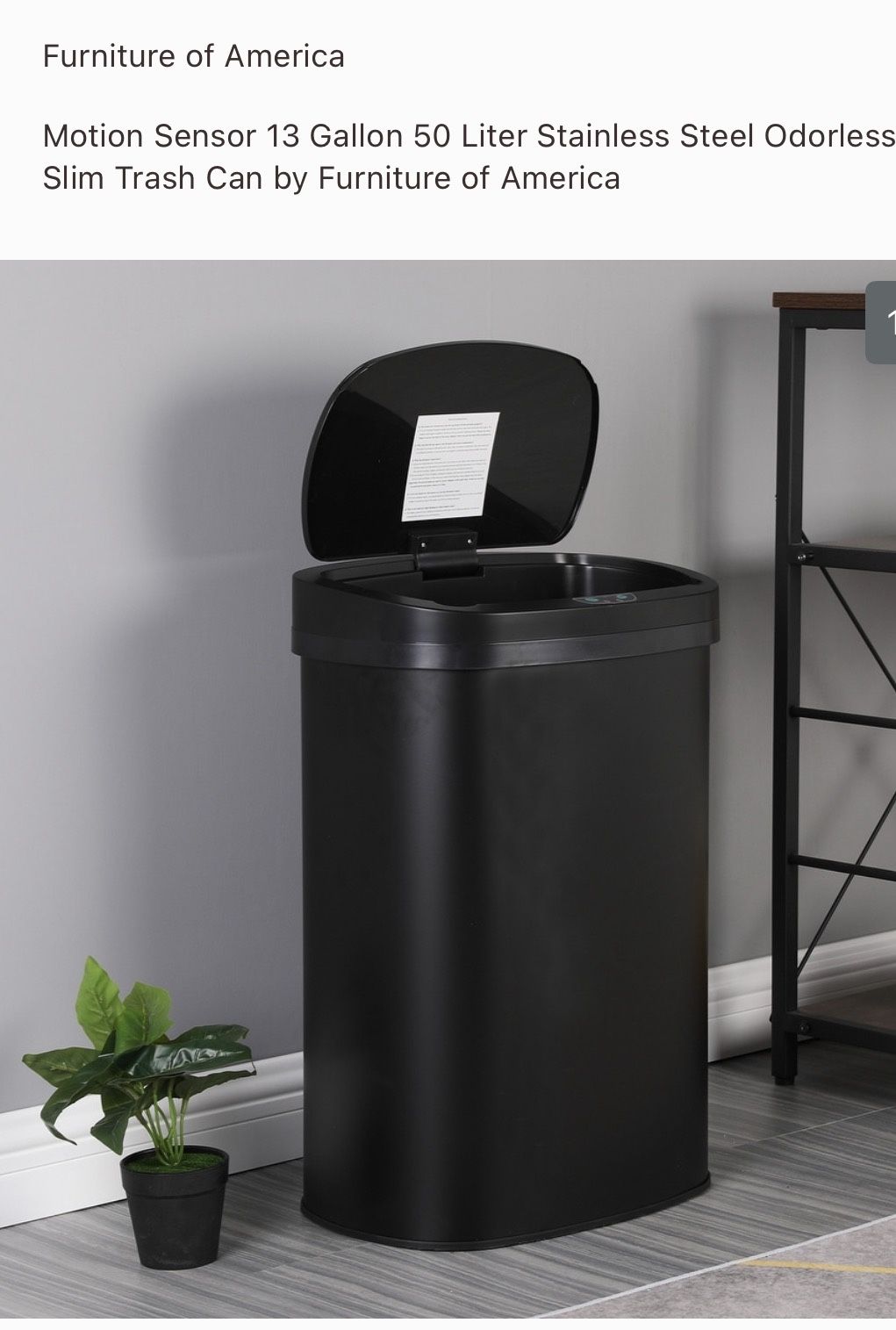 Motion Sensor 13 Gallon 50 Liter Stainless Steel Odorless Slim Trash Can