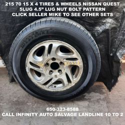215 70 15 X 4 Tires & Wheels Off Nissan Quest With 5lug 4.5" Lug Nut Bolt Pattern.