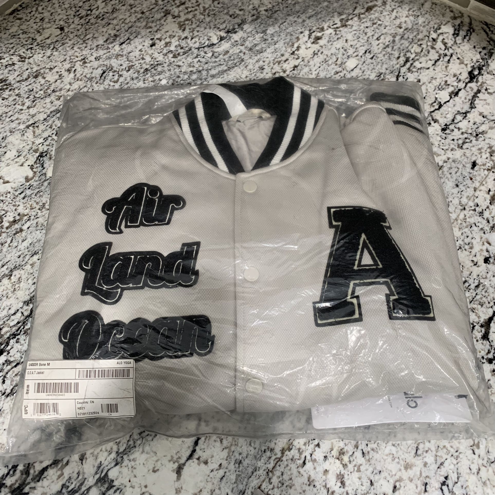 ALO Varsity G.O.A.T Jacket Medium Bone Color