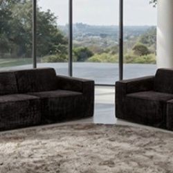 Brand New Black Plush Corduroy Compressed Foam Sofa & Loveseat 