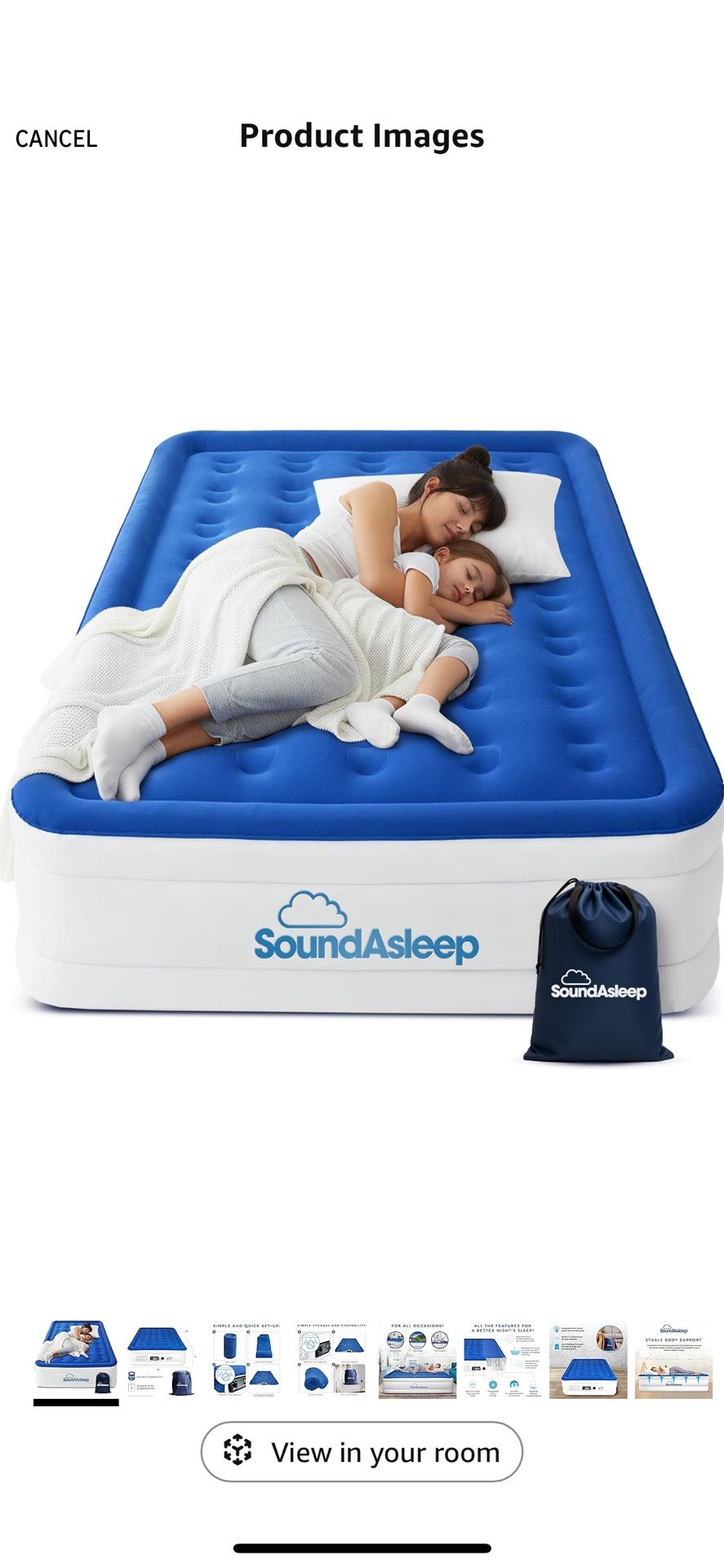 SoundAsleep Products Dream Series Luxury Air Mattress, ComfortCoil Technology, Built-in High Capacity Pump for Home, Camping- Double Height, Adjustabl