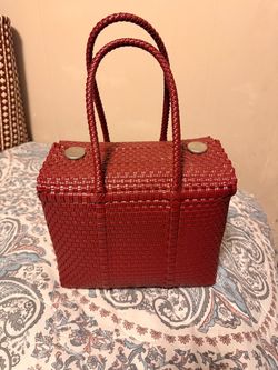 Red Woven Tote Bag