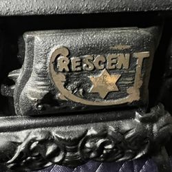 Antique Crescent Cast Iron Toy Stove with Original Cookware. Early 20th Century (Estimated 1920s–1940s)