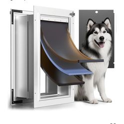 New 3-Flap Insulated Aluminum Dog Door for Walls, Heavy-Duty Telescoping Pet Door with Dual Security Locks & Magnetic Flaps, Closing Panel, Large, Pet