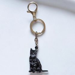 Grey Tabby Kitty Keychain