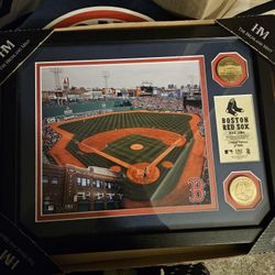 BRAND NEW RED SOX PHOTO WITH 2 BRONZE MEDALLIONS