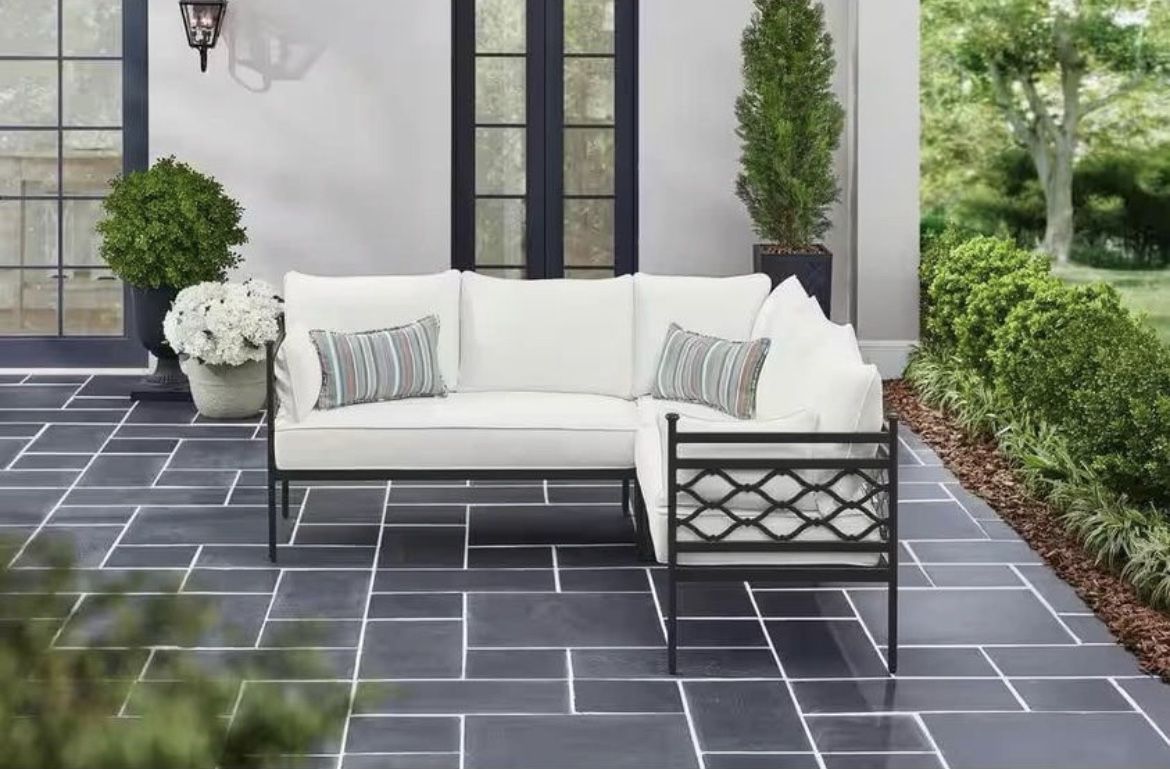 Wakefield Aluminum Outdoor Sectional Set with Natural White Cushions