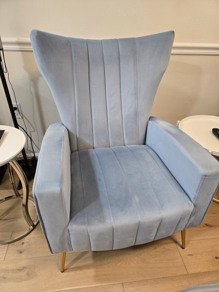 Light Blue Velvet Accent Chairs – (Stripe Back, 2-Piece Set)