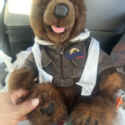 Disney California Adventure Plush Bear Pilot Bomber Jacket Hidden Mickey PawsDisney