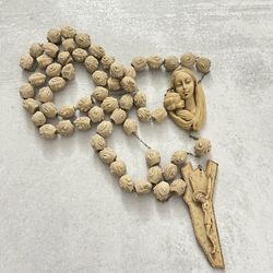 Vintage Italian Alabastrite Wall Hanging Rosary LARGE 64" Long Made in Italy