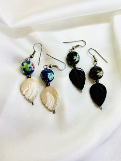 Vintage Cloisonné Dangle Earrings – Boho Floral Leaf Drop