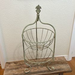 Beautiful two tiered, light green, iron basket.