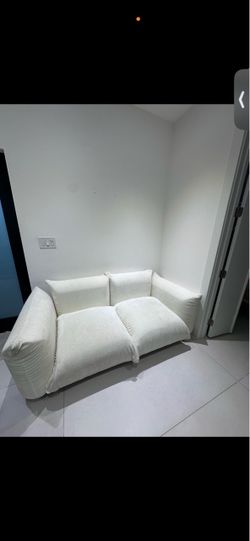 White Fabric Loveseat Sofa