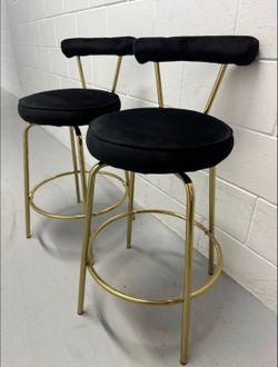 Black Velvet and Gold Metal Counter Stool