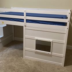 Kids Loft Bed with Stairs & Built-in Bookcase – Like New!