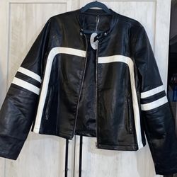 NWT. RACING STYLE JACKET Size M. PU Leather 