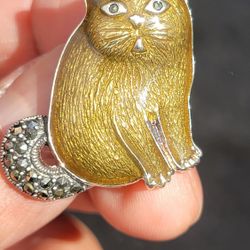 Cat Pin/broach Sterling Silver Enameled 