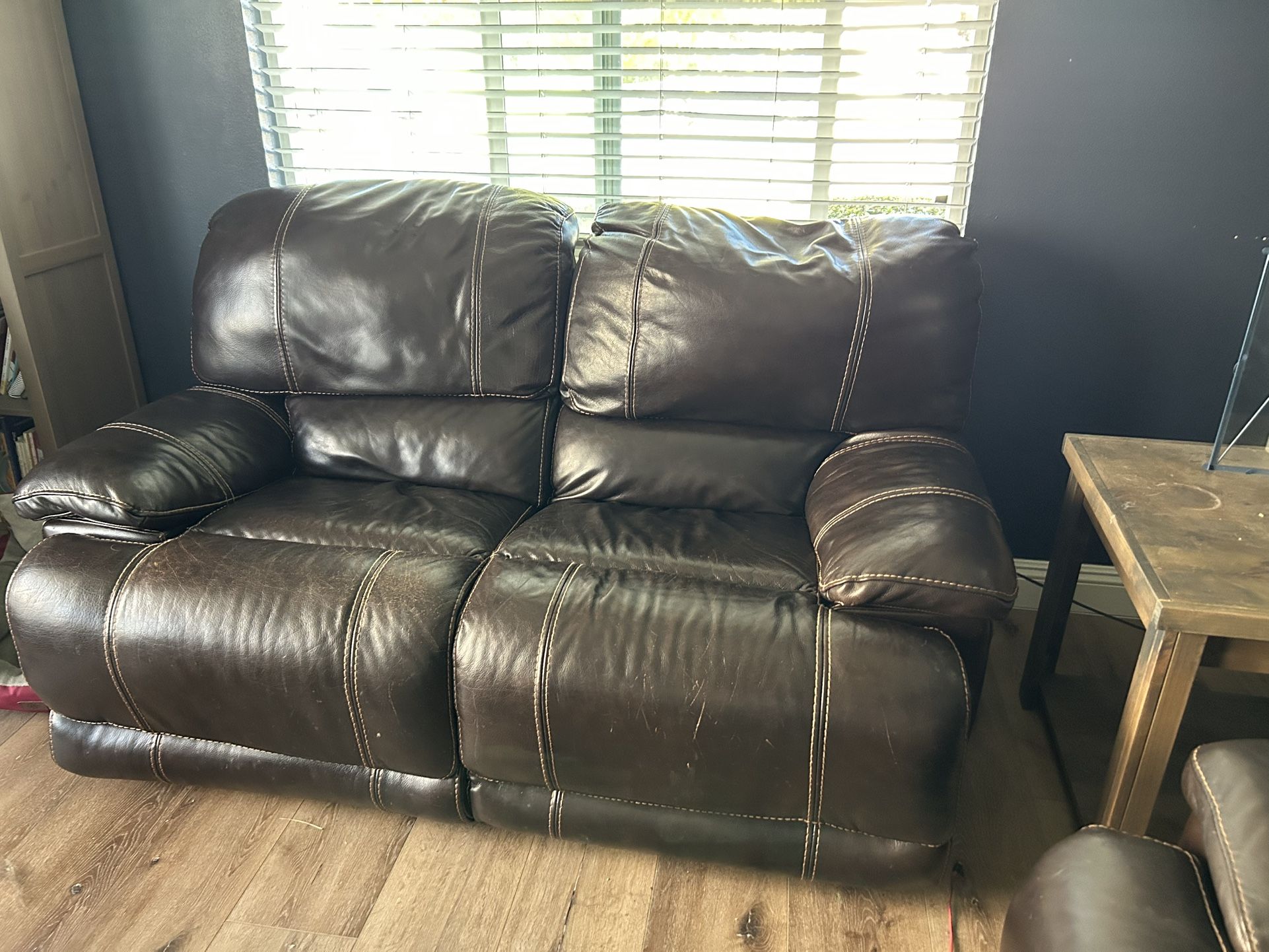 Real Leather Reclining Love Seat