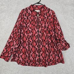 Michael Kors Blouse Womens 3X Pink Snake Print Roll Tab Full Zip Dog Tag Jacket 