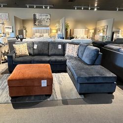 Blue 2pc Chaise Sectional Couch 