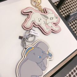 Coach x Disney NWT Large Grey/Chalk Leather Dumbo bag charm/key ring Fob #89990