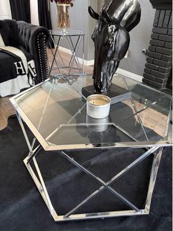 Glass living room table set