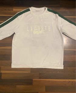 Lacoste long sleeve shirt with green stripes on shoulders