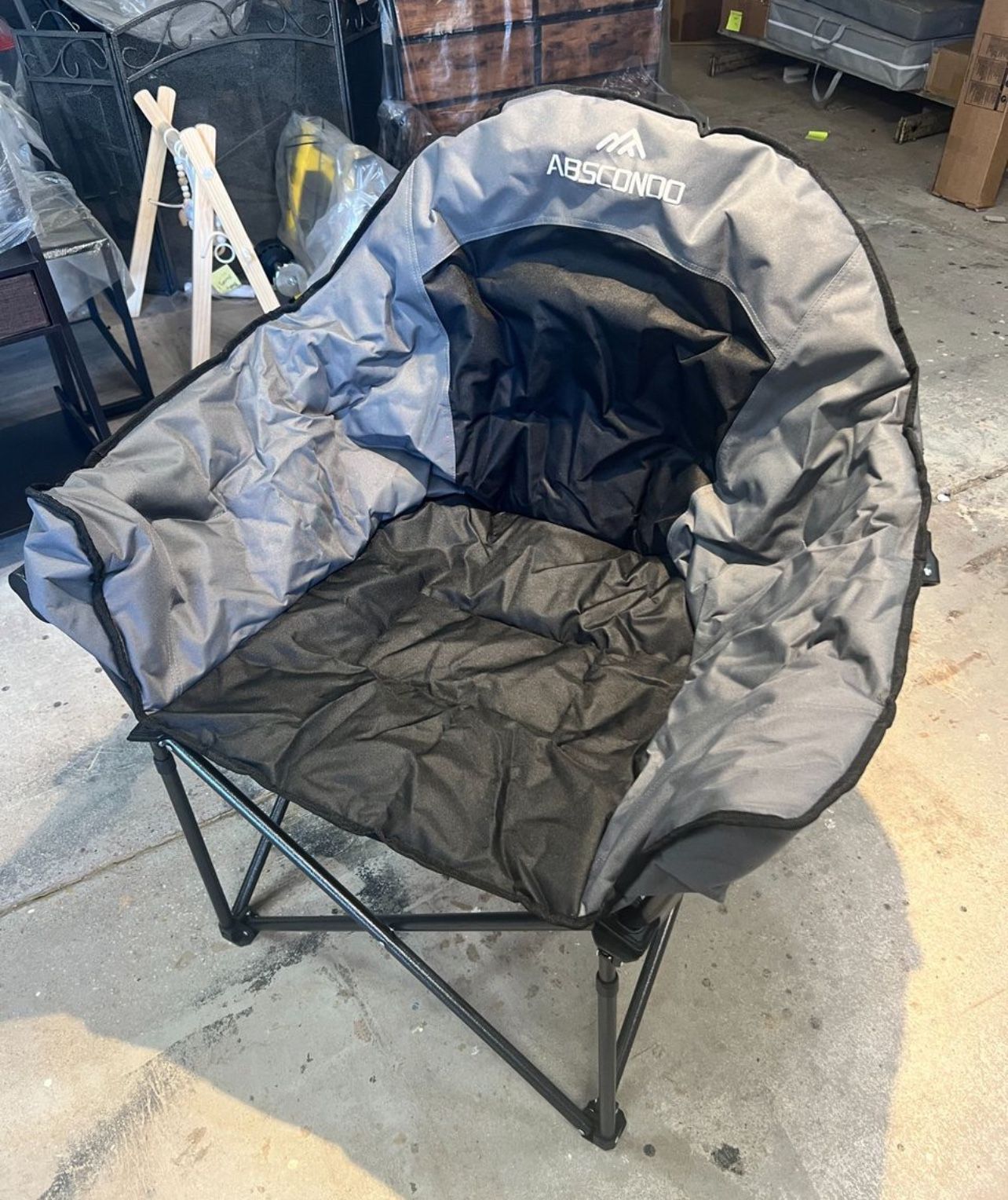 Oversized Camping Chair Padded Moon Round Saucer Chair with Cup Holder and Carry Bag