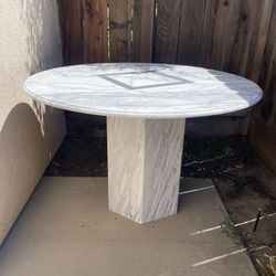 Vintage Round Marble Dining Table With Hexagon Base