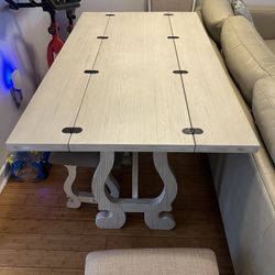 Beige Dining Table With Two Chairs And Stools 